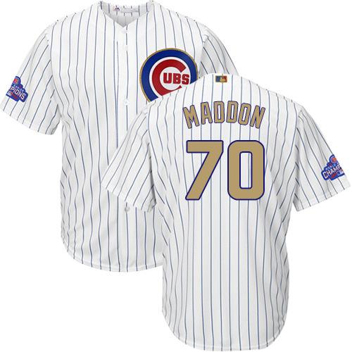 Cubs #70 Joe Maddon White(Blue Strip) Gold Program Cool Base Stitched MLB Jersey